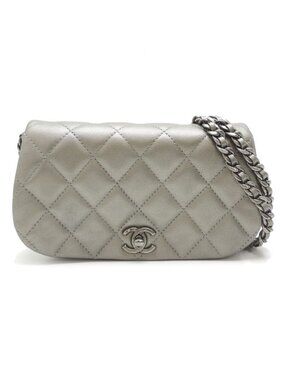 Chanel Shoulder Bag Lambskin Silver